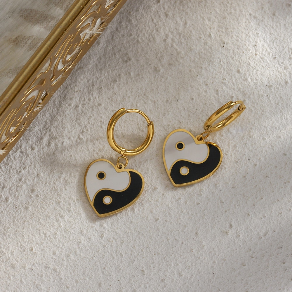 Yin-Yang Heart Hoop Earrings