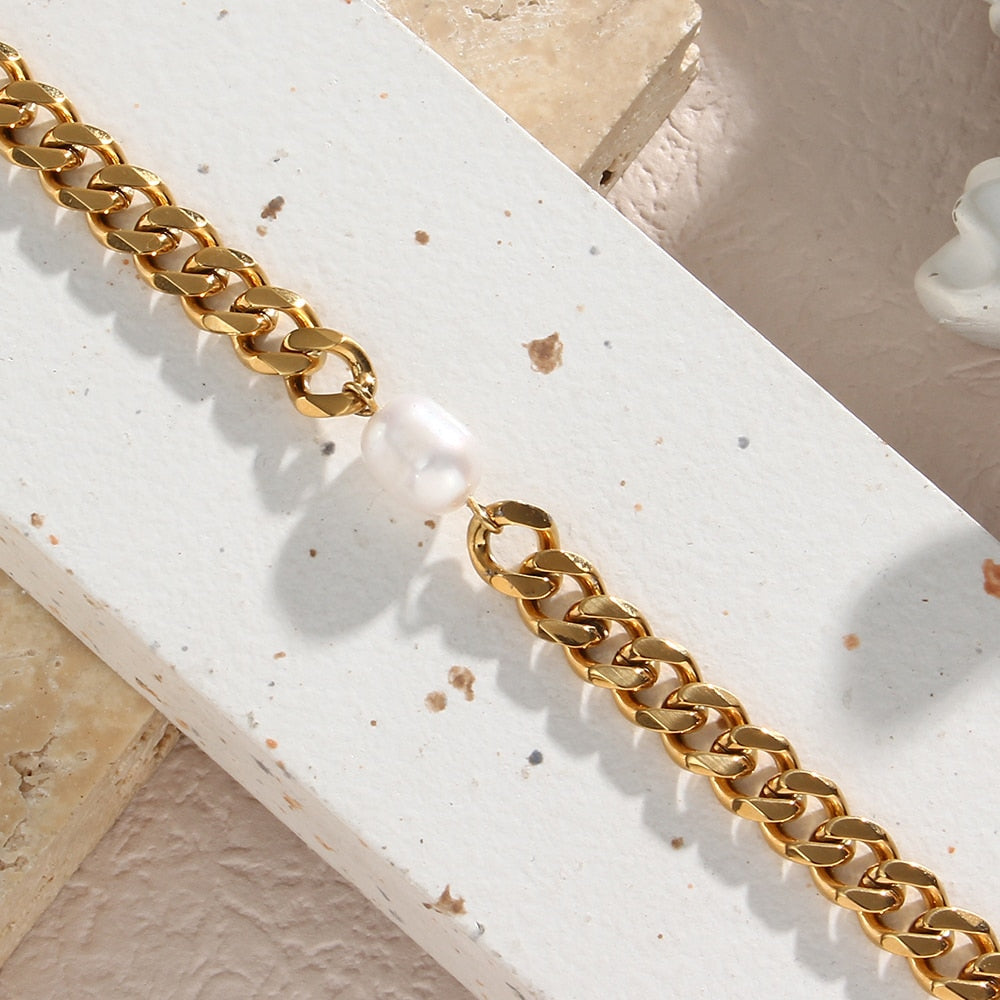 Chunky Cuban Pearl Chain Bracelet