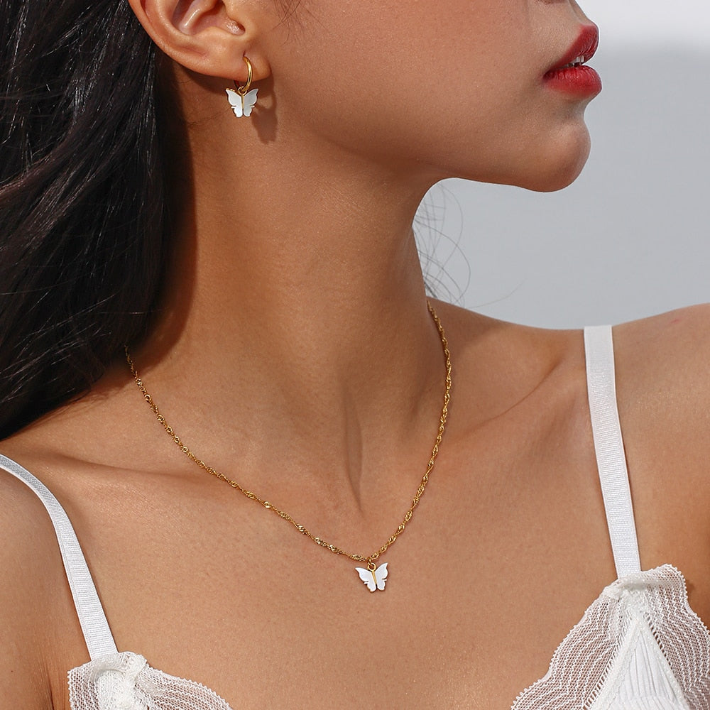 Elegant Butterfly Mother-of-Pearl Jewelry Set