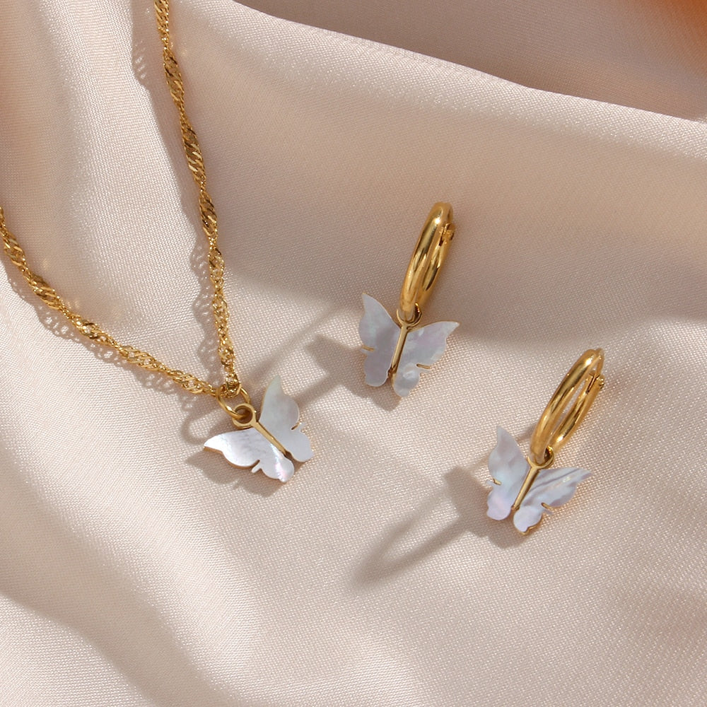 Elegant Butterfly Mother-of-Pearl Jewelry Set