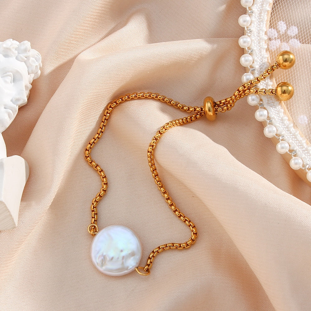 Adjustable Pearl Bracelet - 18k Gold