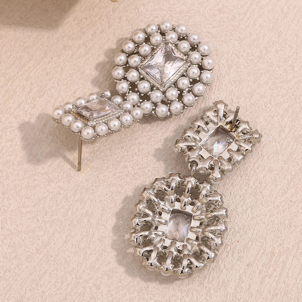 Pearl-Framed Geometric Earrings