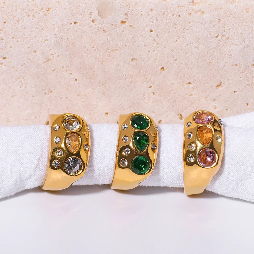 Colorful Inlays Crystal Ring