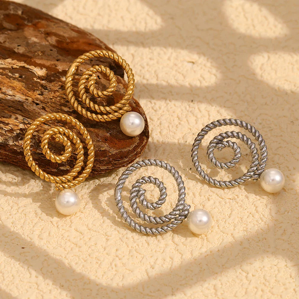 Swirl Pearl Drop Earrings