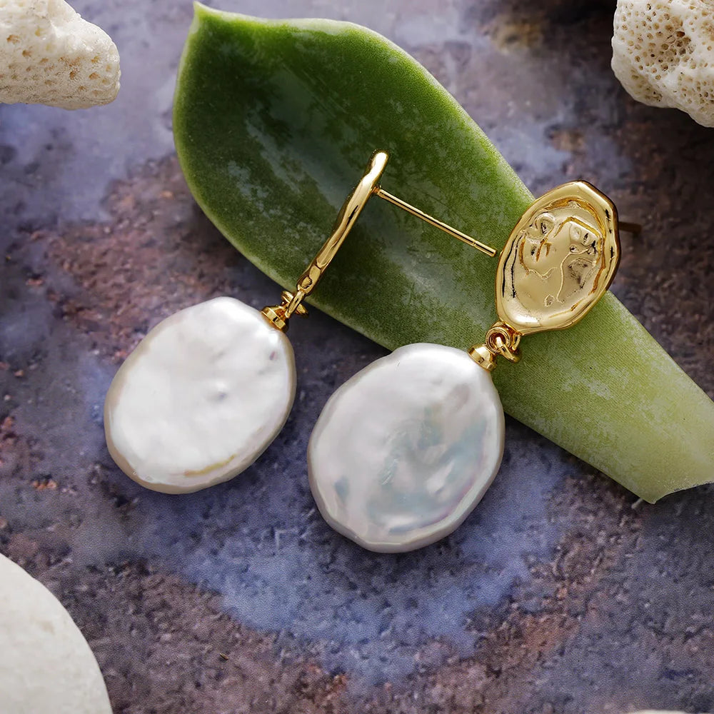 Textured Baroque Pearl Dangle Earrings