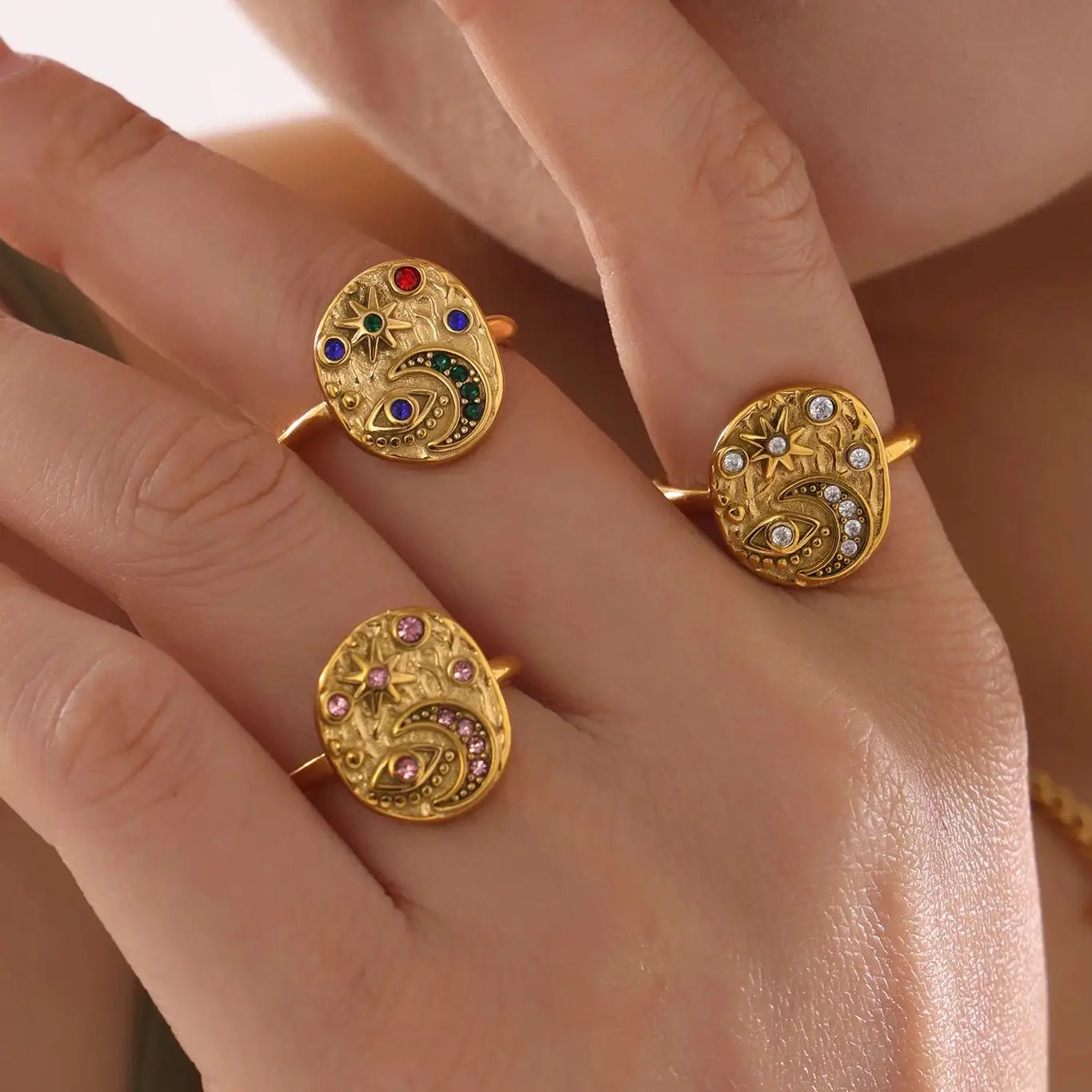 Celestial Starlight Talisman Ring - 18k Gold