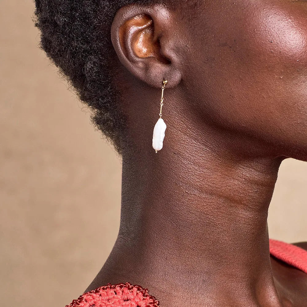 Elongated Shell Pearl Drop Earrings