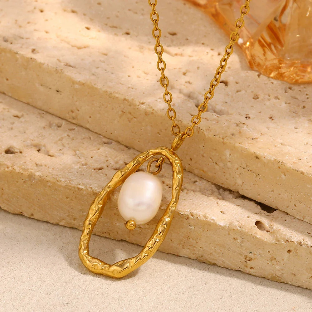 Golden Embrace Classic Pearl Hoop Necklace