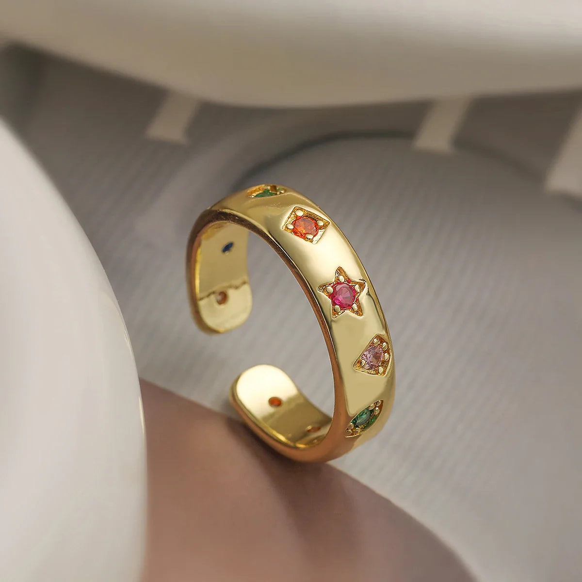 Zircon Inlaid Adjustable Ring