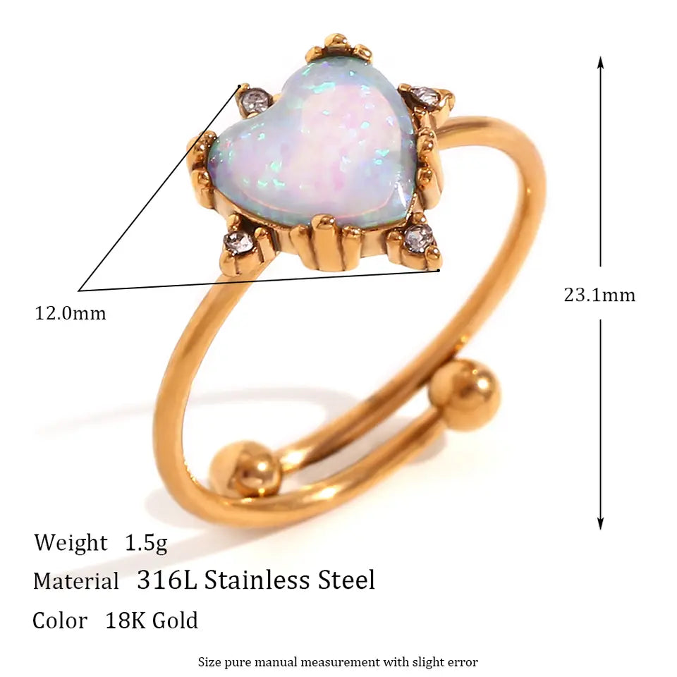 Aura Opal Charm Ring - Heart