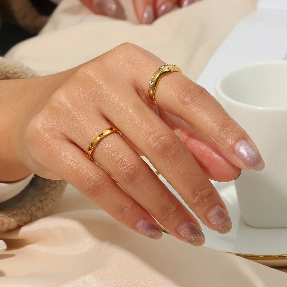 Asymmetrical Contours Inlaid Ring