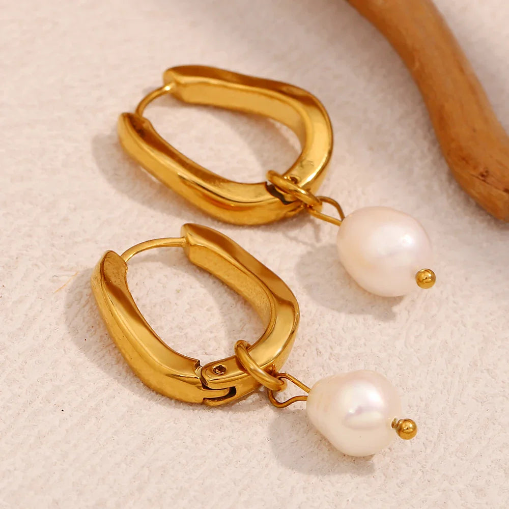 Pearl-Kissed Teardrop Hoop Earrings