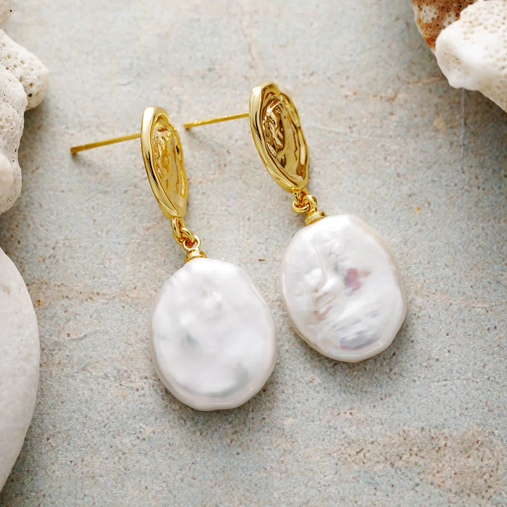 Textured Baroque Pearl Dangle Earrings
