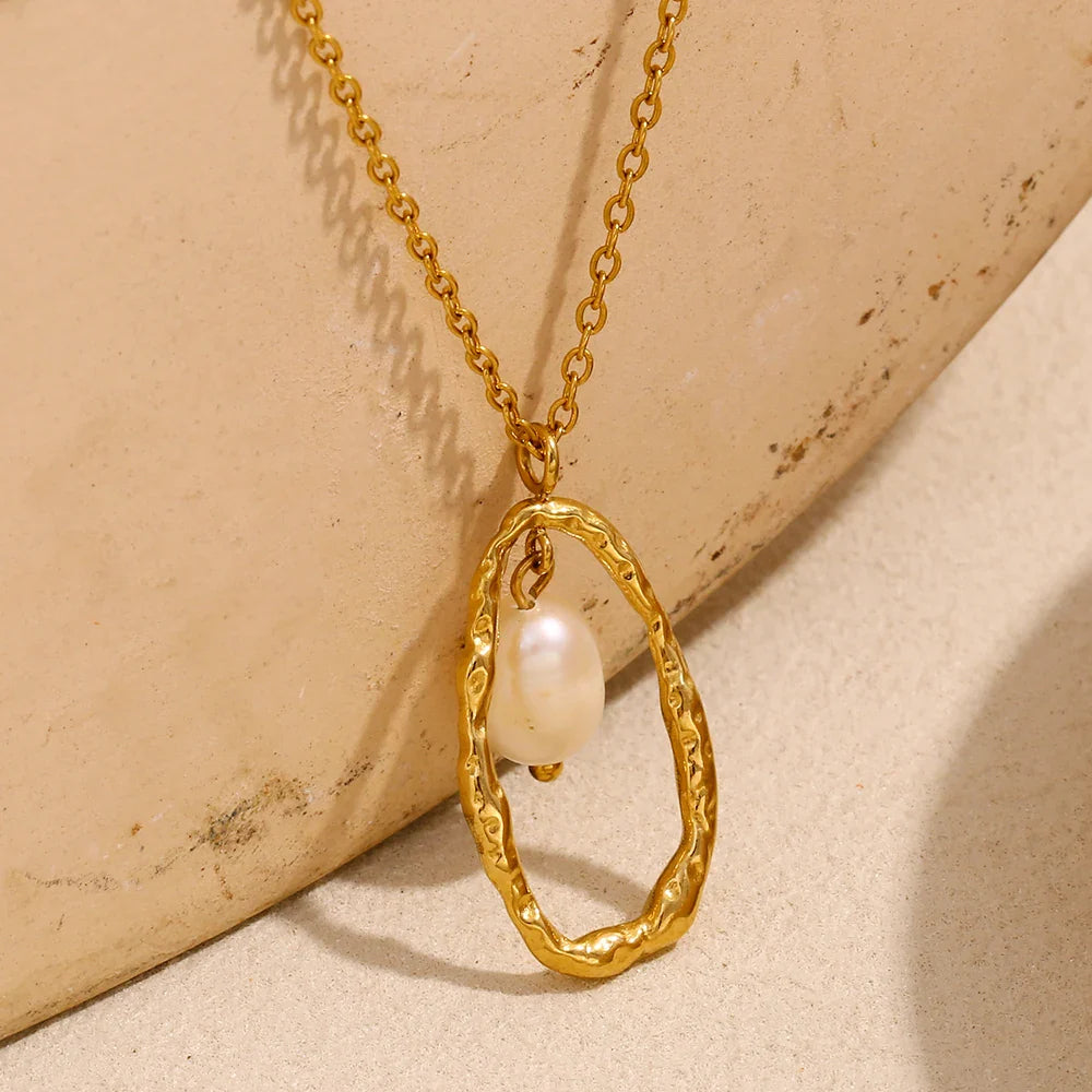 Golden Embrace Classic Pearl Hoop Necklace