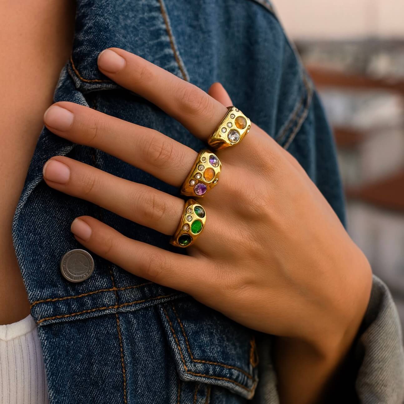 Chunky Gemstone Ring - 18k Gold