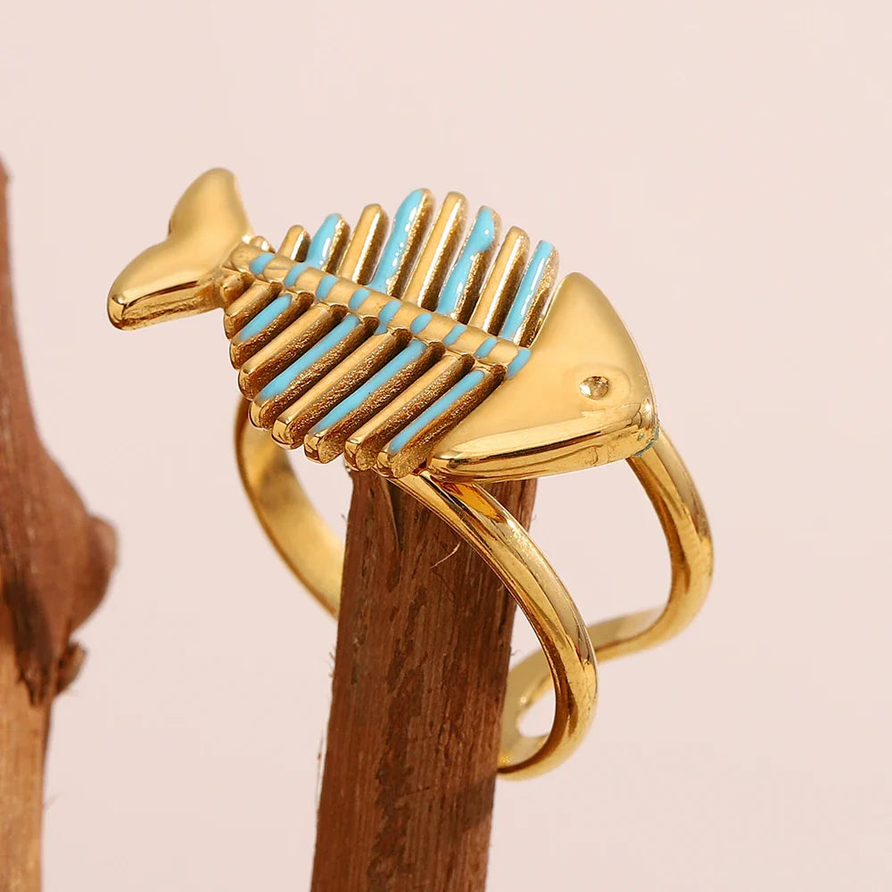 Aqua Tide Fishbone Ring
