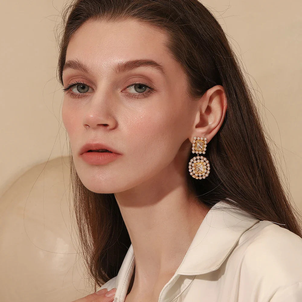 Pearl-Framed Geometric Earrings