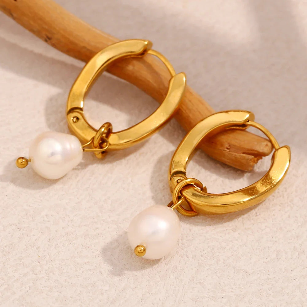 Pearl-Kissed Teardrop Hoop Earrings