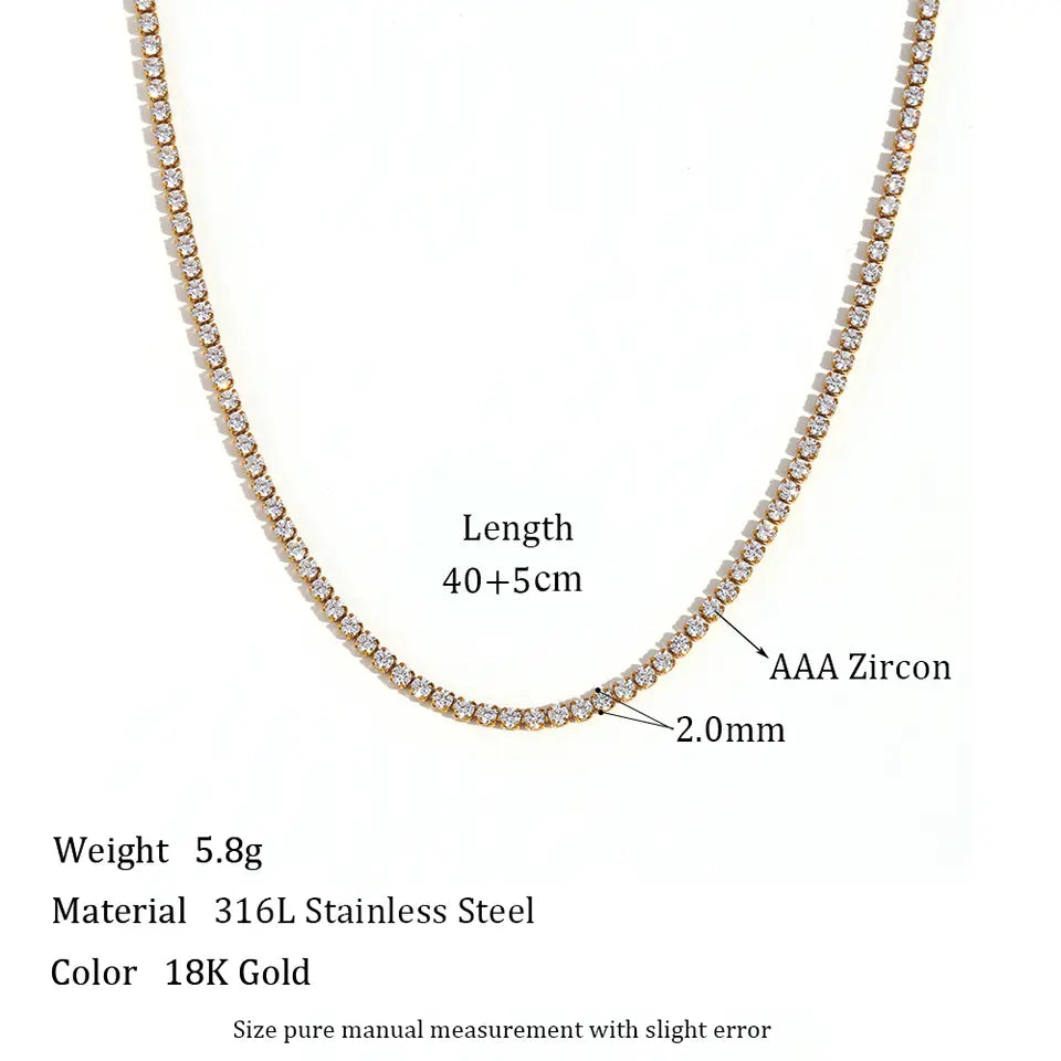 Luminous Zircon Tennis Necklace - 2mm