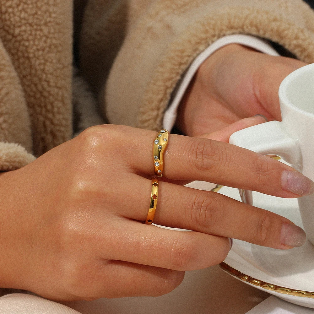 Asymmetrical Contours Inlaid Ring