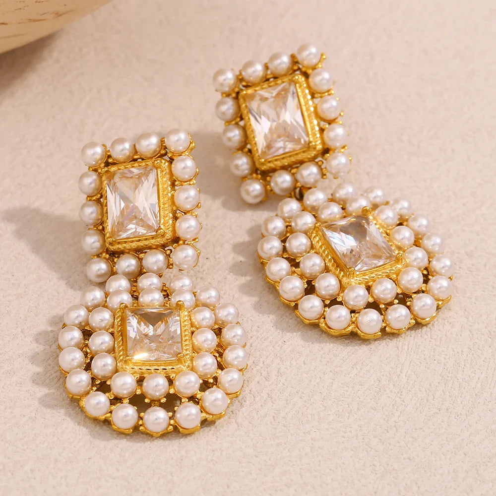 Pearl-Framed Geometric Earrings