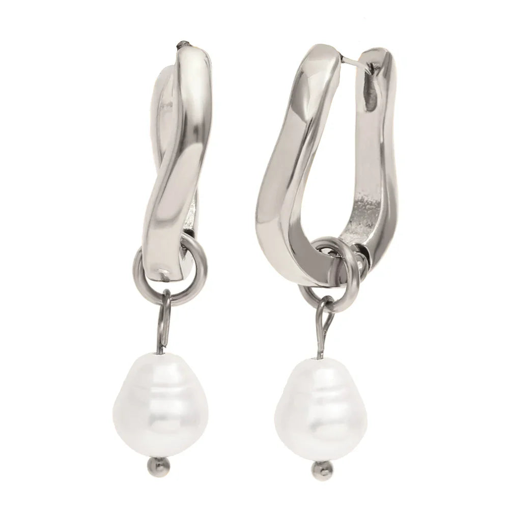 Pearl-Kissed Teardrop Hoop Earrings