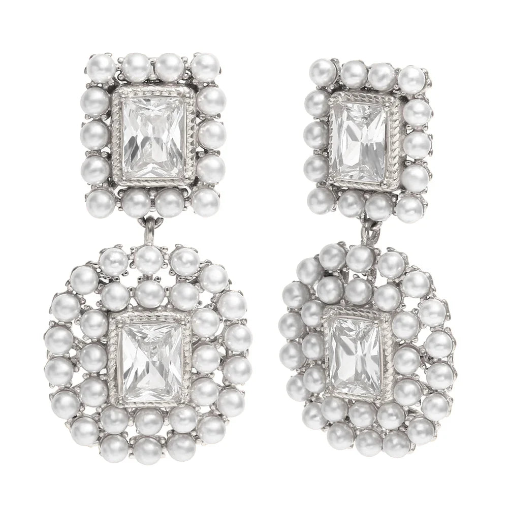 Pearl-Framed Geometric Earrings