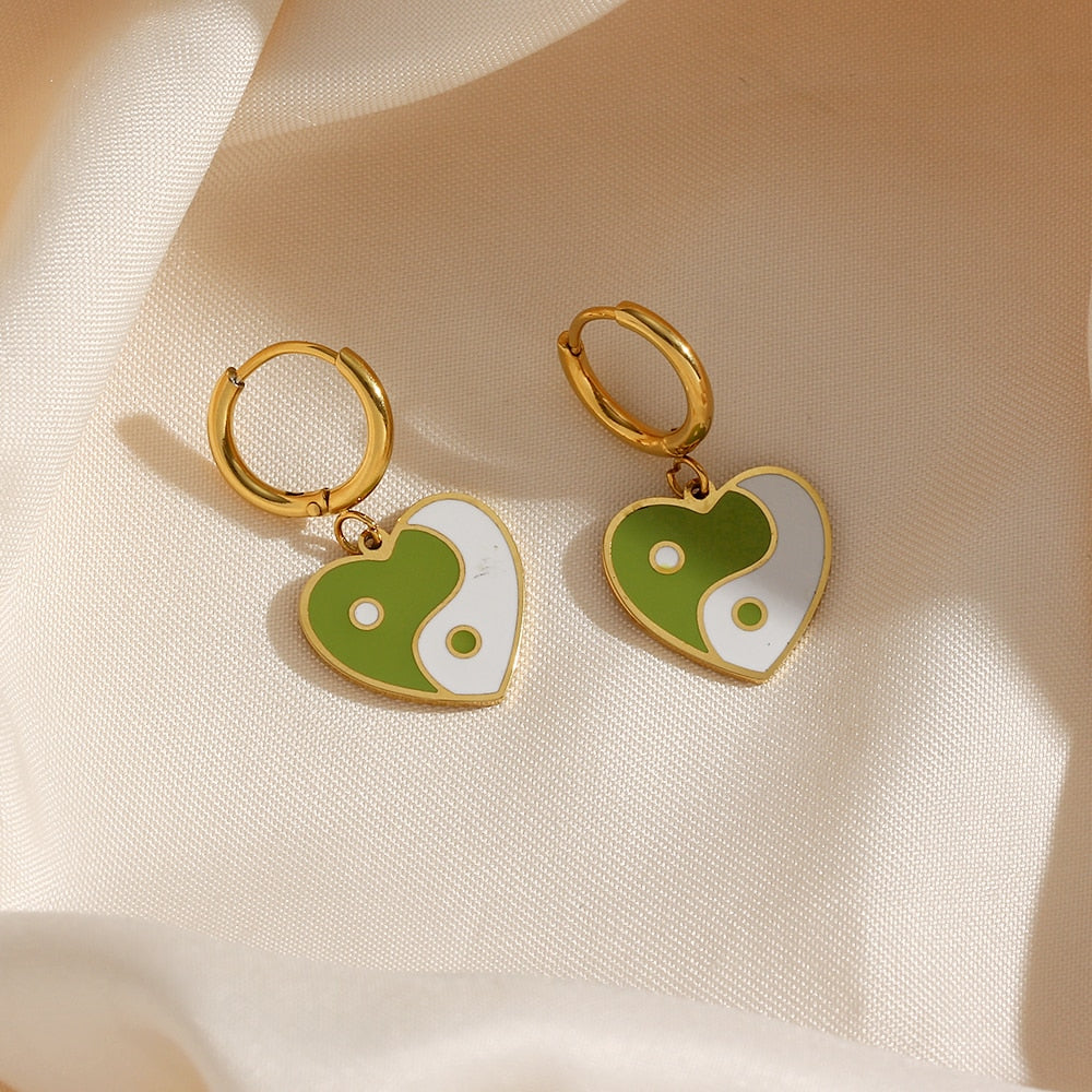 Heart Emerald Yinyang Earrings