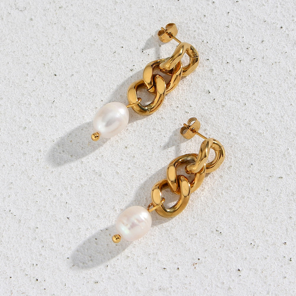 Cuban Style Pearl Drop Earrings