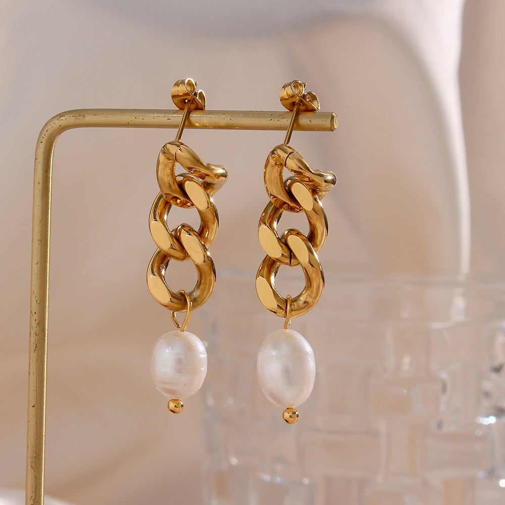 Cuban Style Pearl Drop Earrings