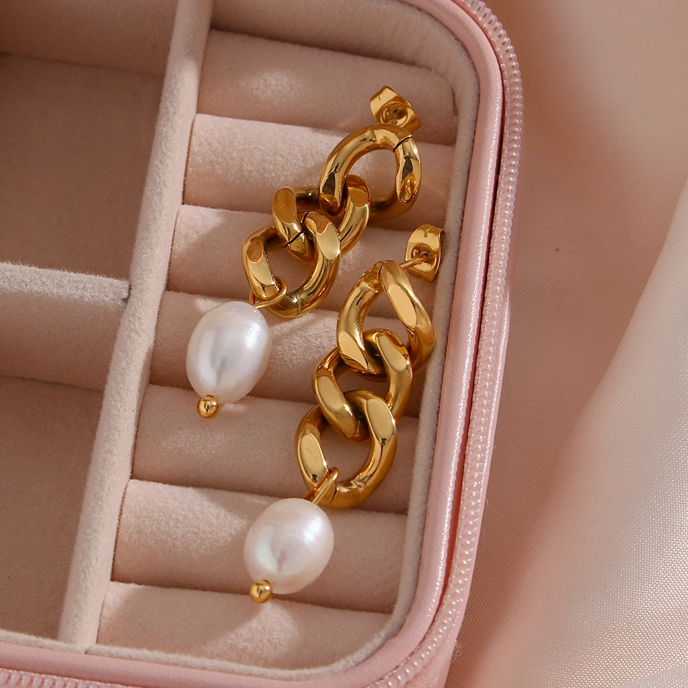 Cuban Style Pearl Drop Earrings