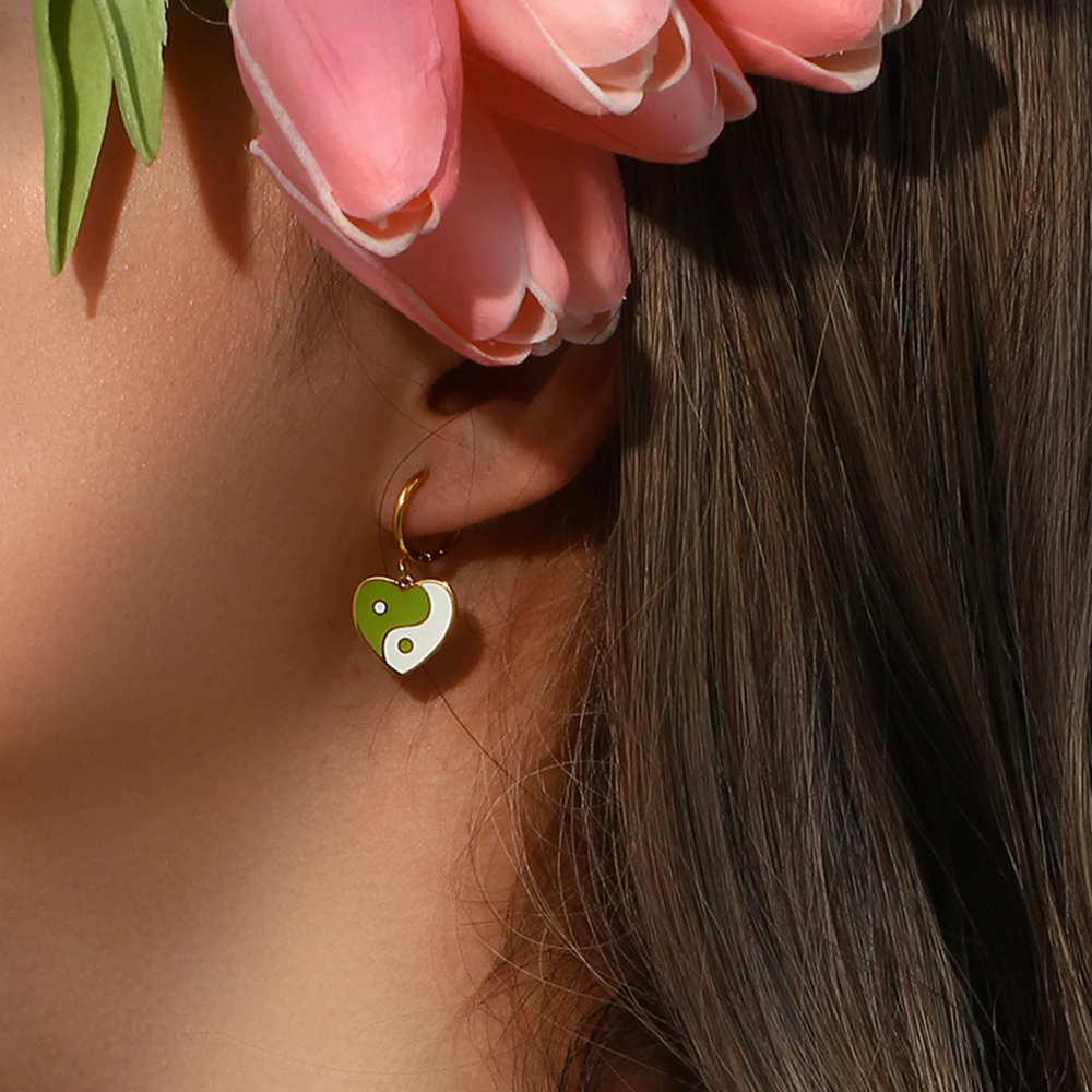 Heart Emerald Yinyang Earrings