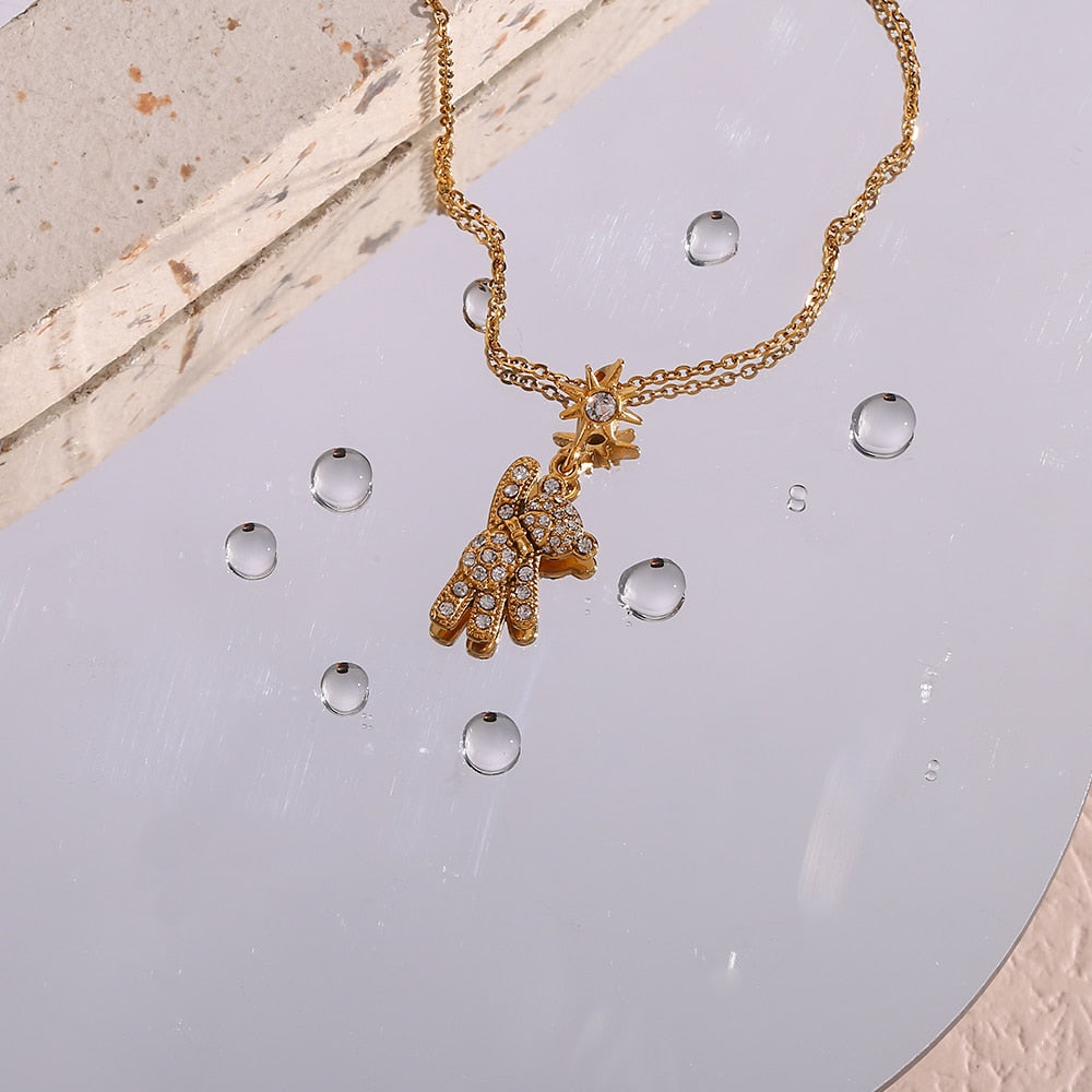 Studded Bear Star Gold Necklace