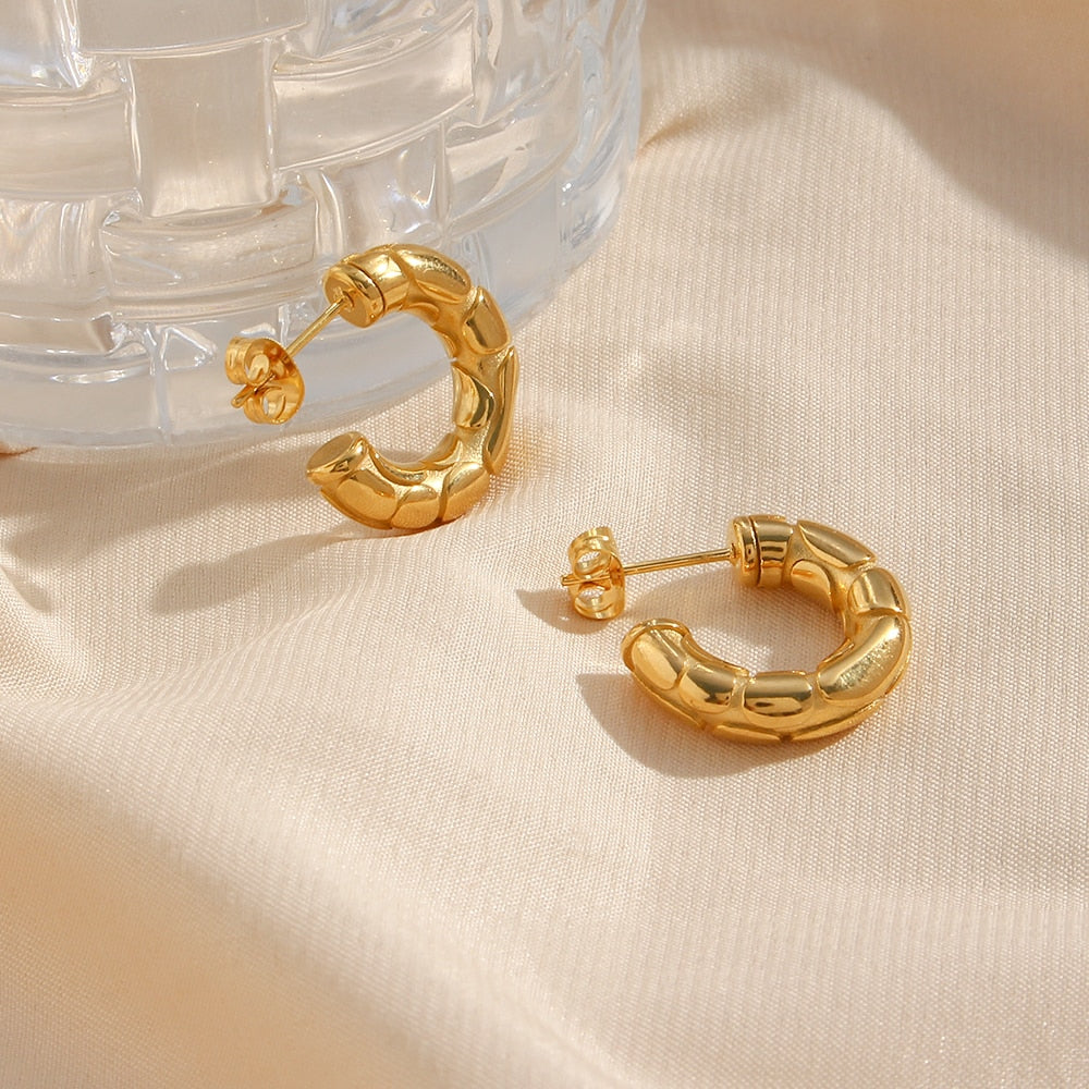 Snakeskin Pattern Gold Hoop Earrings