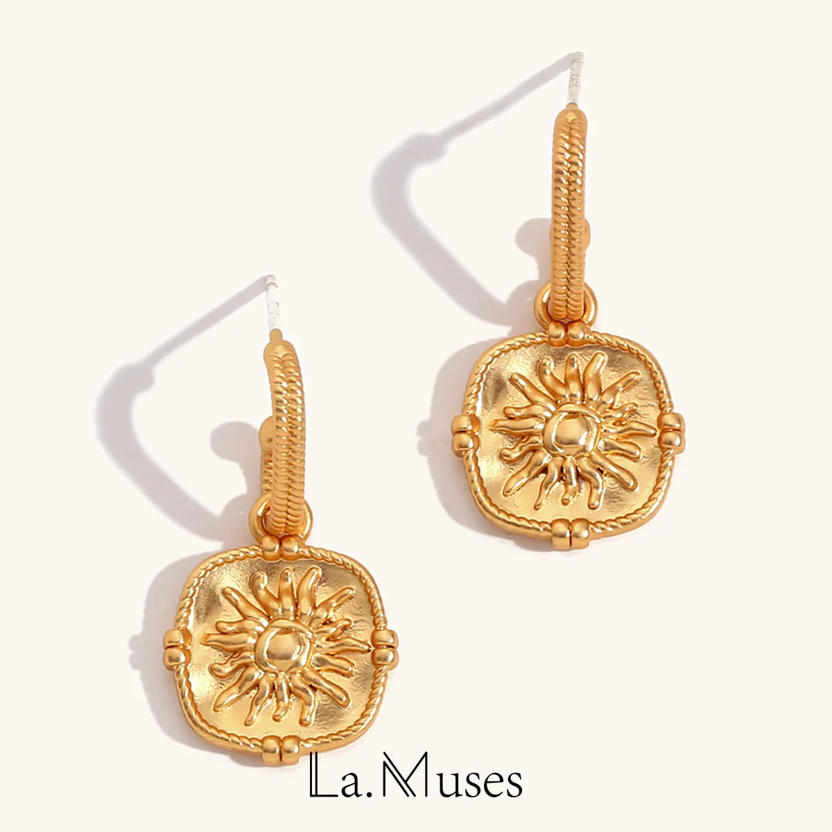 Vintage Sunflower Square Drop Earrings