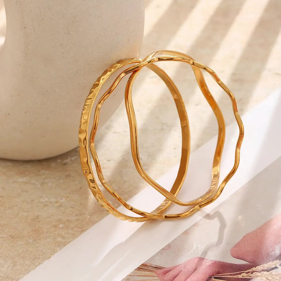 Sunlit Hammered Wave Bangle