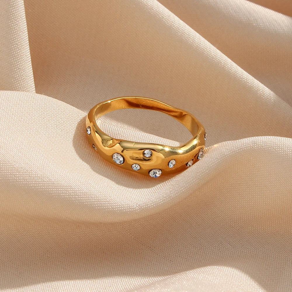 Asymmetrical Contours Inlaid Ring