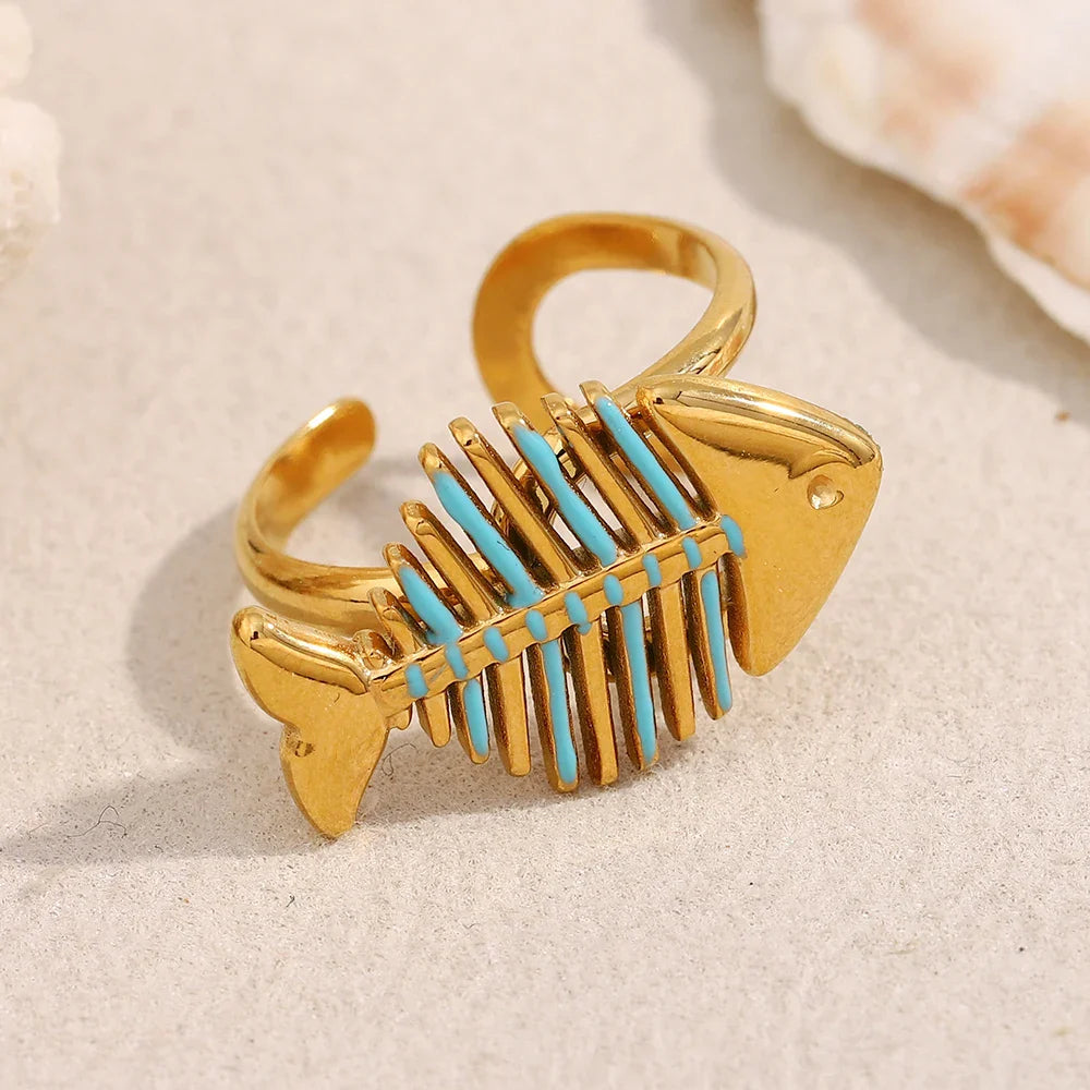 Aqua Tide Fishbone Ring