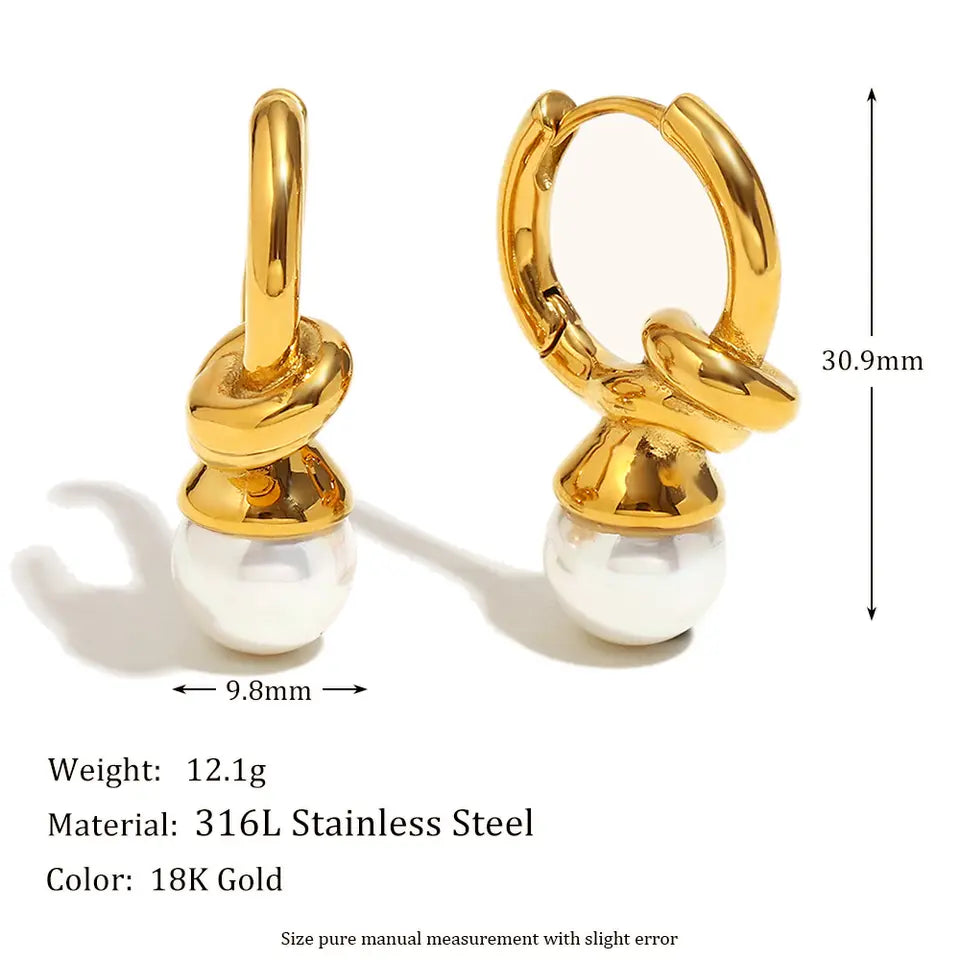 Halo Knot Pearl Hoop Earrings - Gold