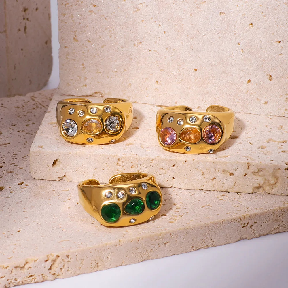 Colorful Inlays Crystal Ring