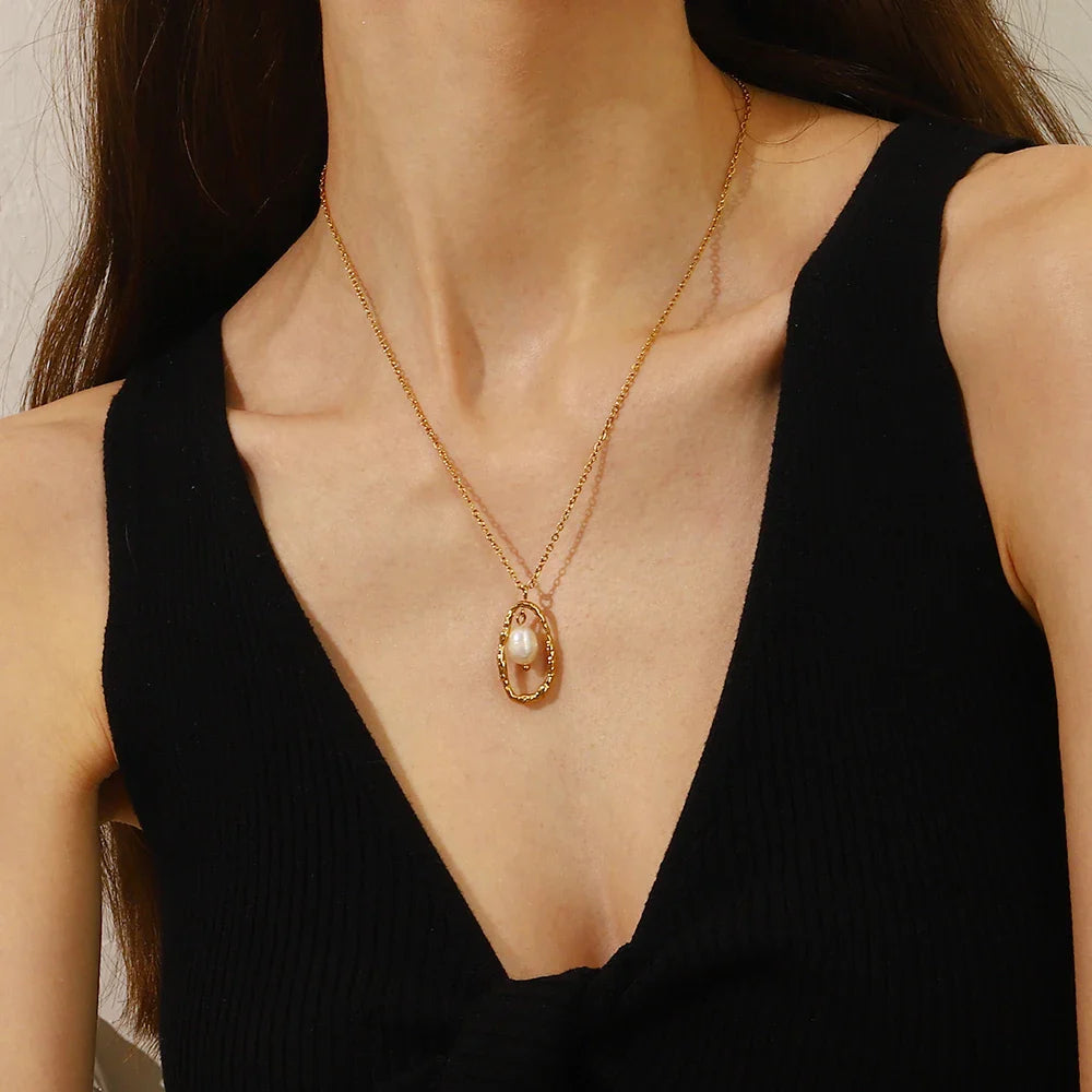 Golden Embrace Classic Pearl Hoop Necklace