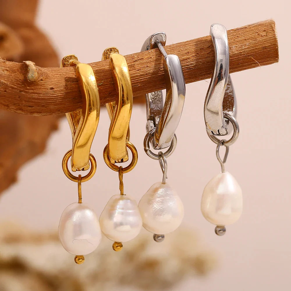 Pearl-Kissed Teardrop Hoop Earrings