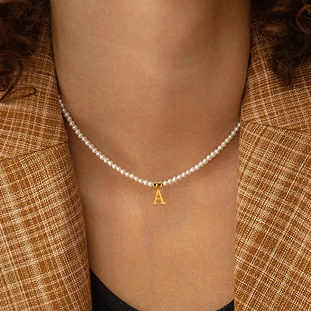 Pearl Initial Letter Necklace