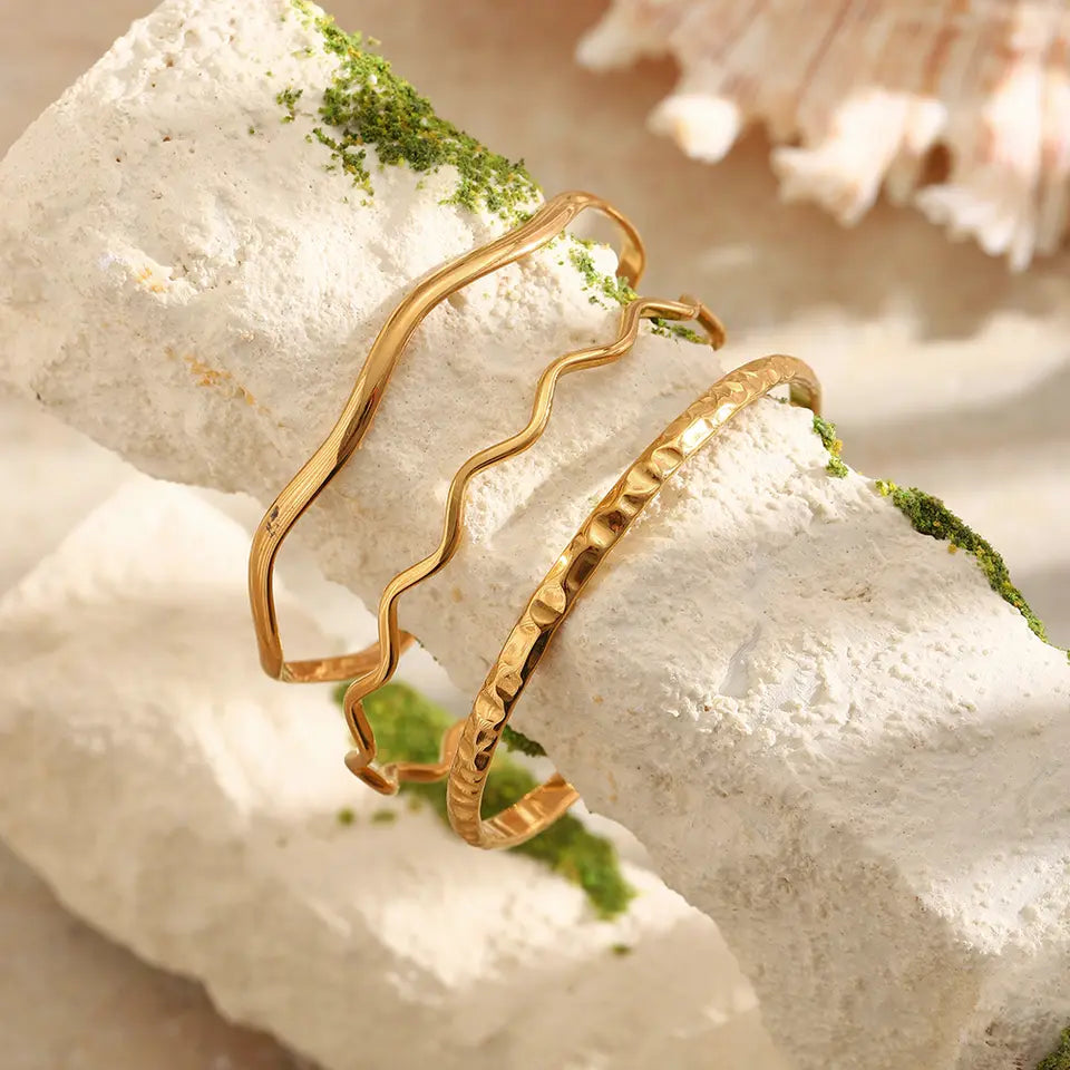 Sunlit Hammered Wave Bangle