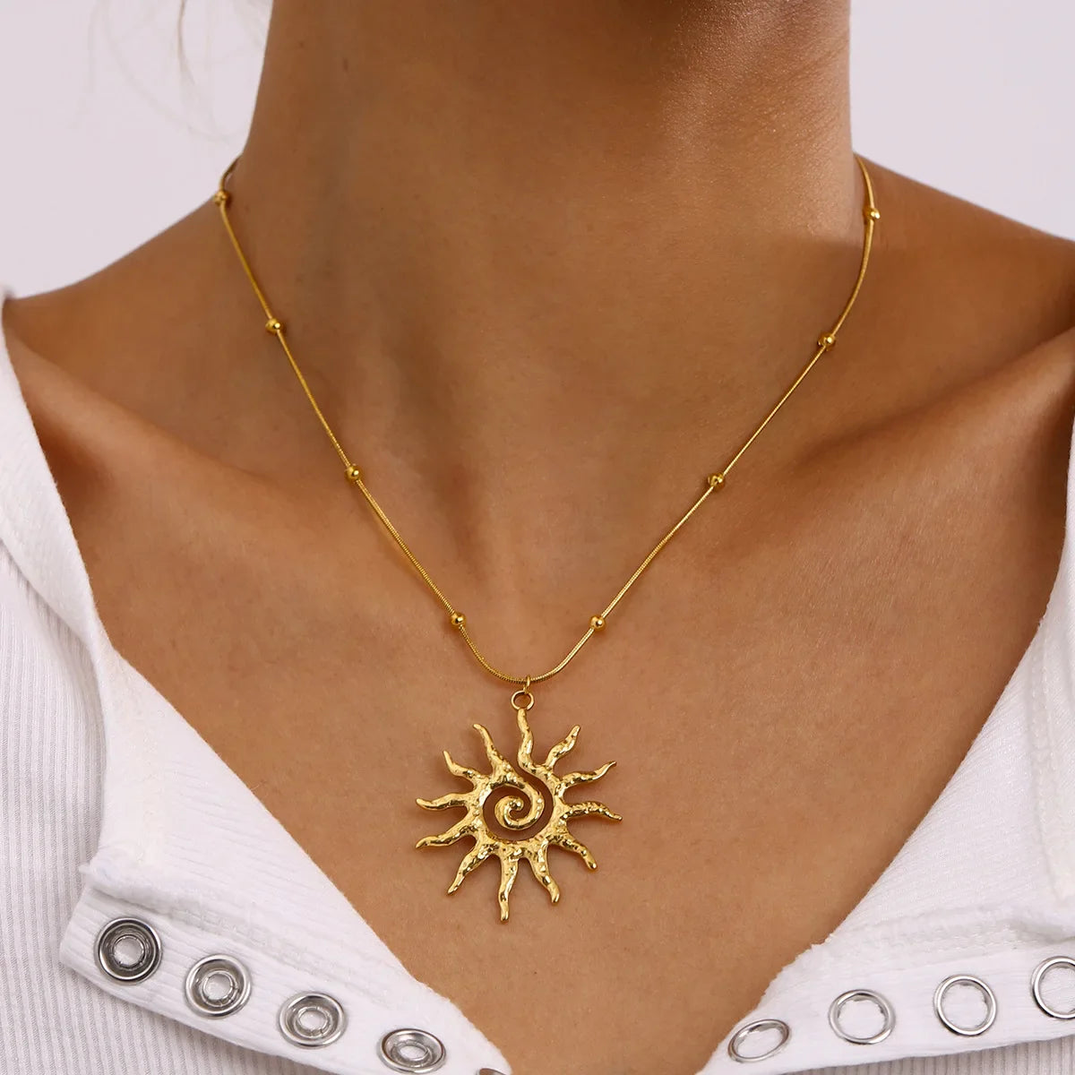 Golden Sun Swirl Pendant Necklace