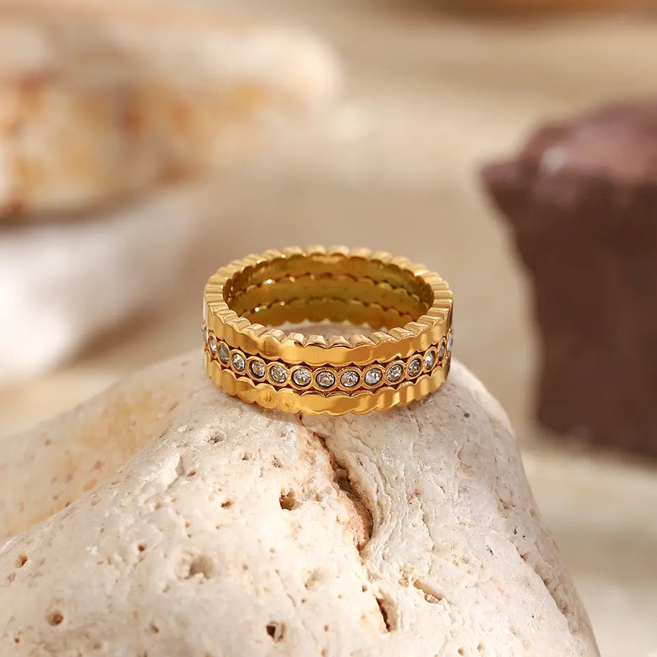 Sculpted Wave CZ Ring