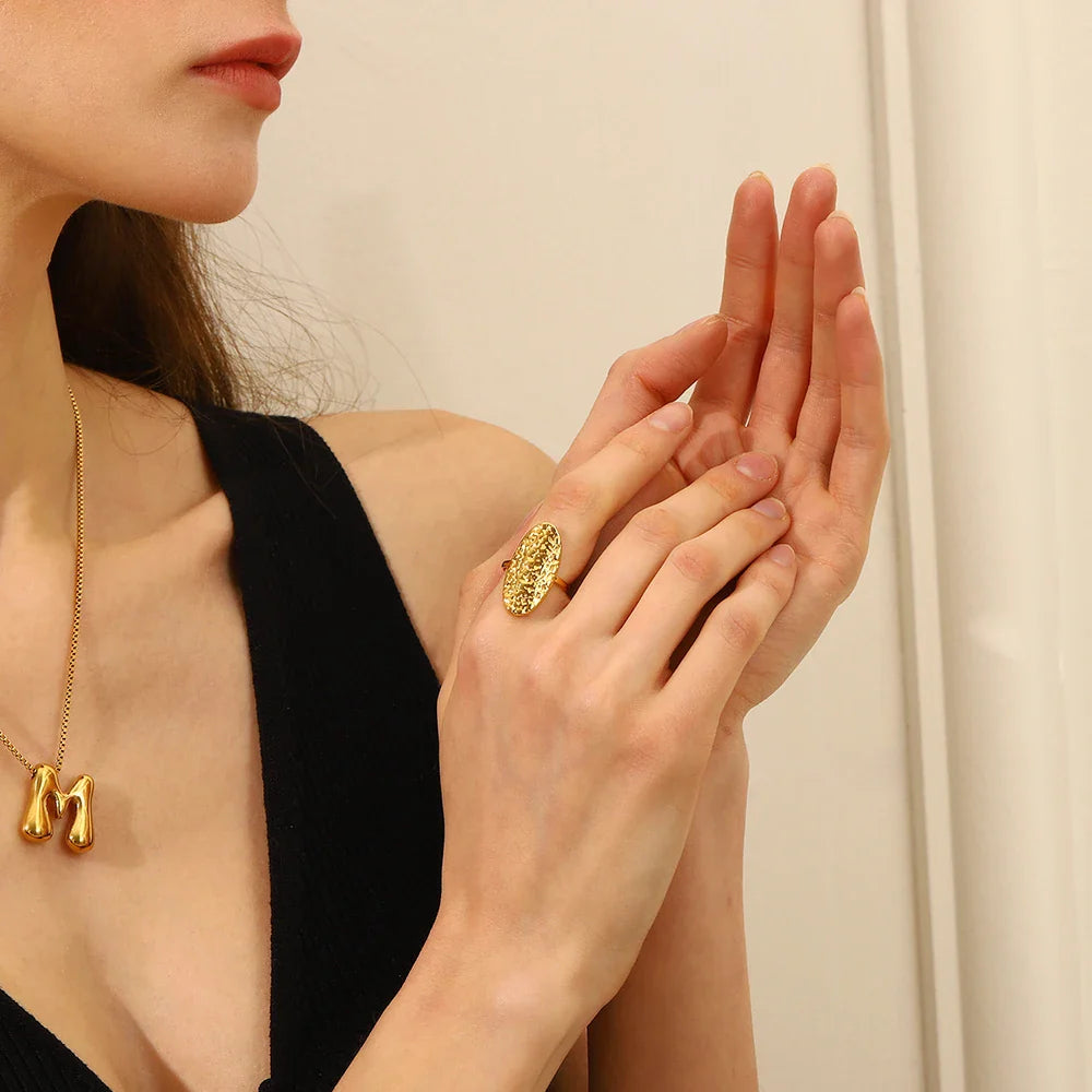 Textured Oval Centerpiece Adjustable Ring