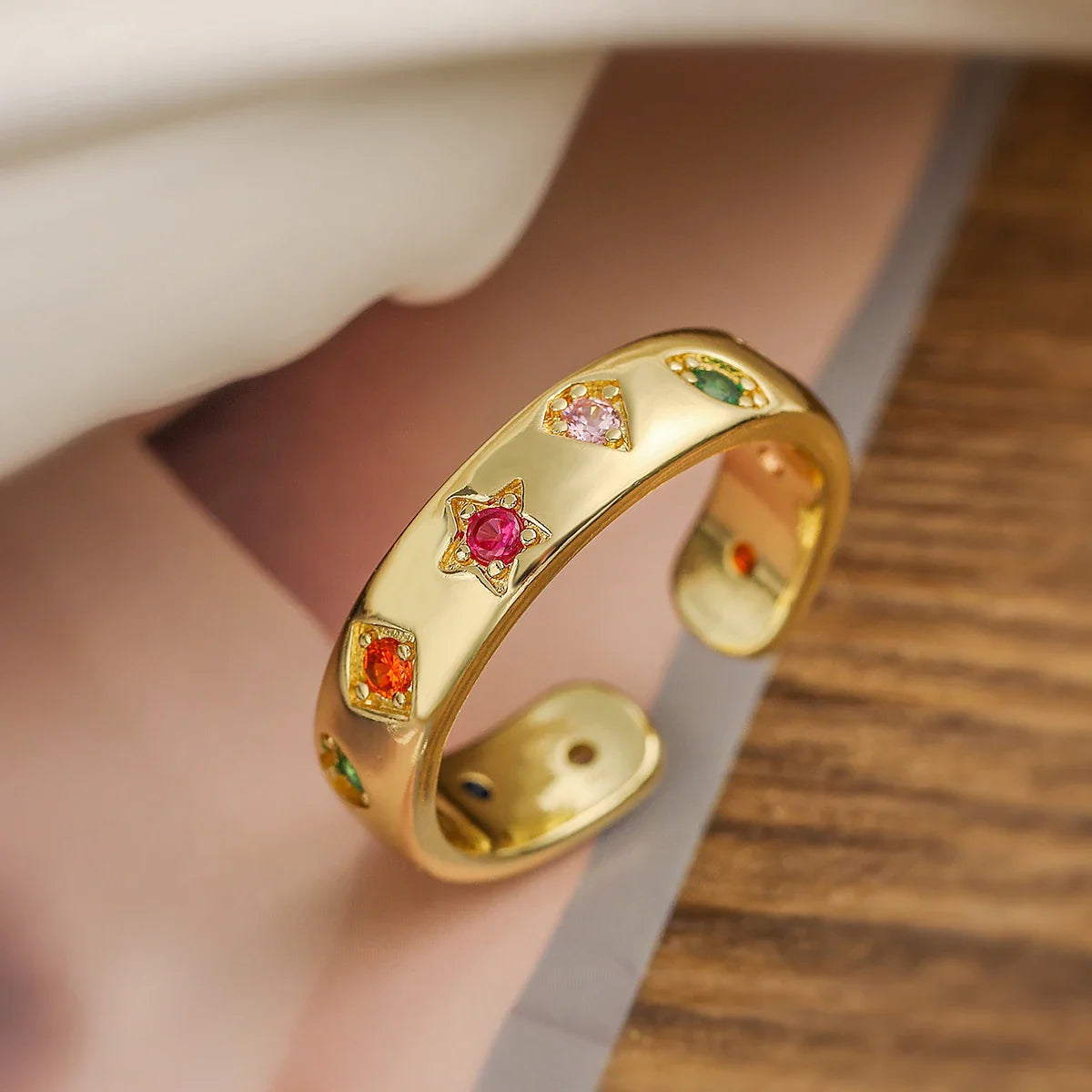 Zircon Inlaid Adjustable Ring