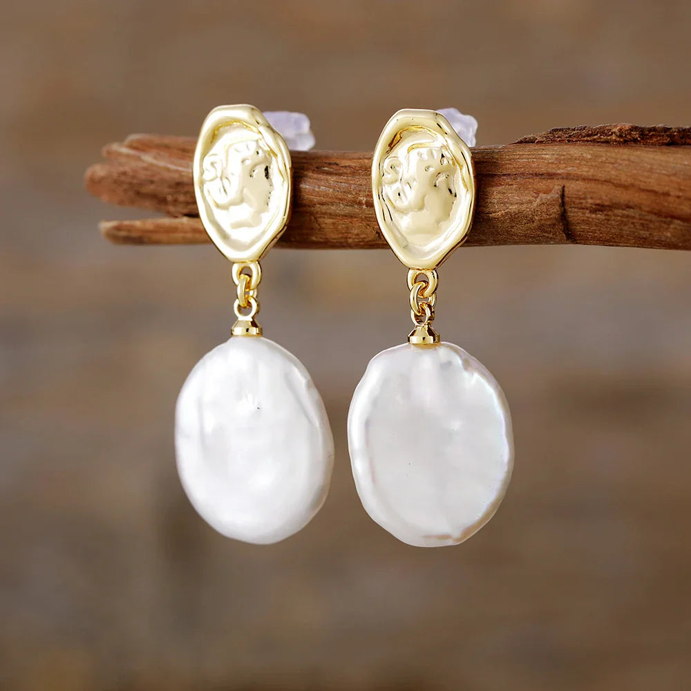 Textured Baroque Pearl Dangle Earrings