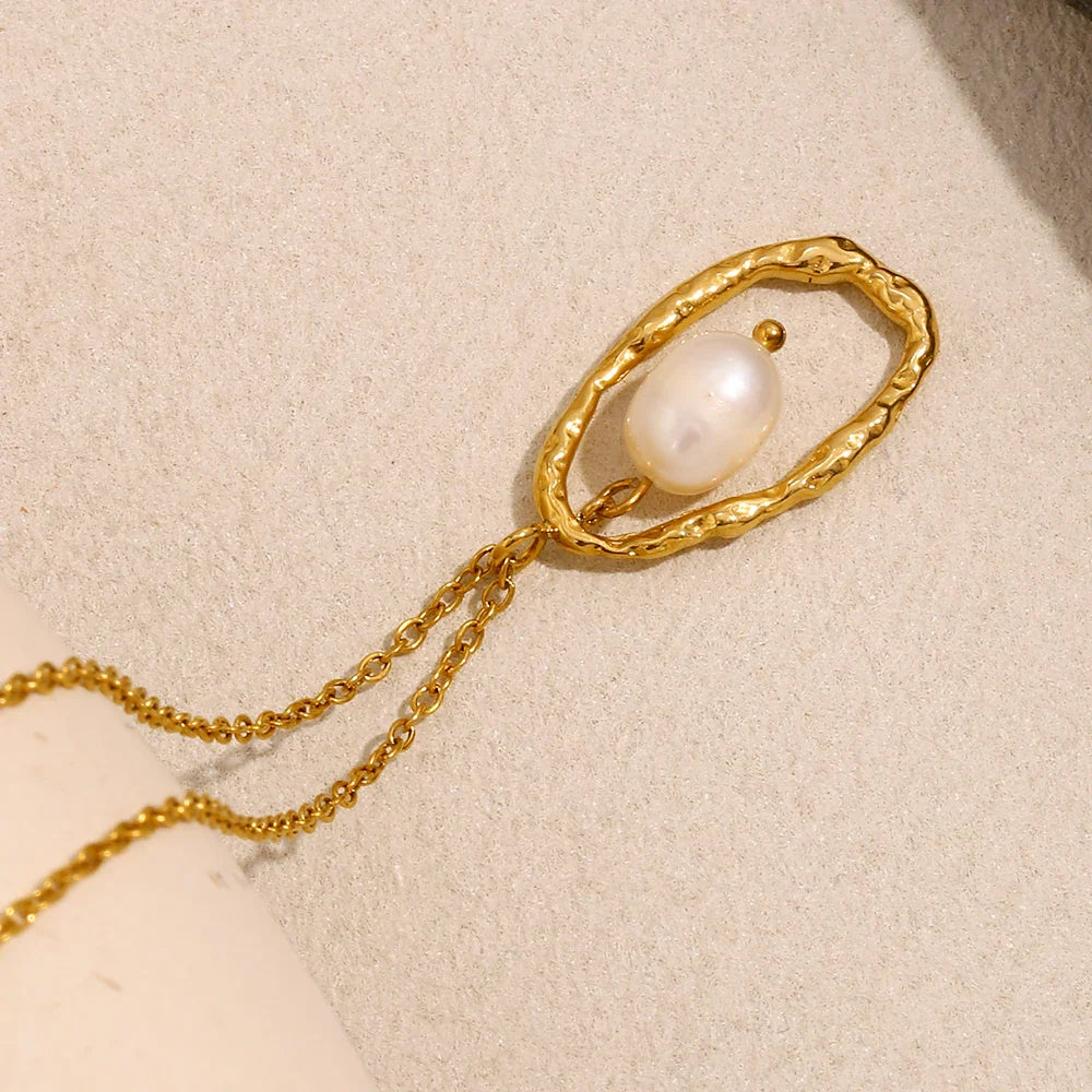 Golden Embrace Classic Pearl Hoop Necklace